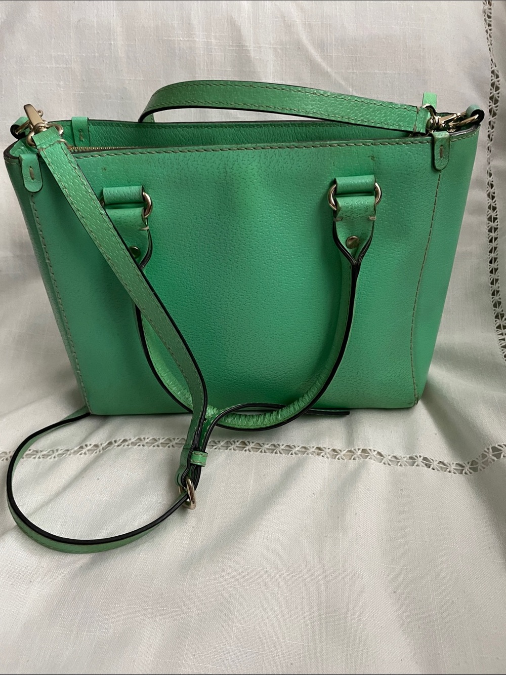 kate spade Mint Green Leather Satchel with adjustable Shoulder Strap - Picture 3 of 11